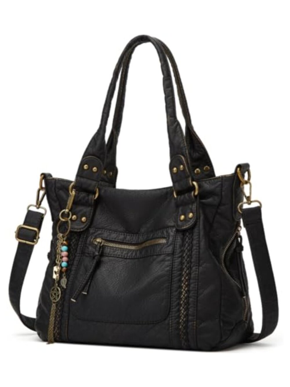 Washed Vegan Leather Crossbody Hobo Bag Large Multi Pocket Tote